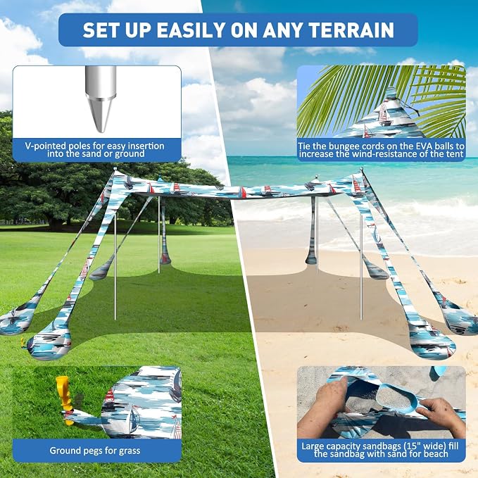 Beach Tent Sun Shelter 10x10ft Beach Canopy Easy Pop Up Sun Shade Portable - Image 4