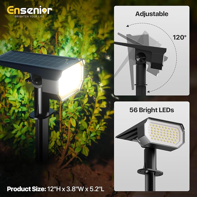 Ensenior Solar Spotlights Outdoor, 56 LEDs Brightness Adjustable 3000K LED - Image 5