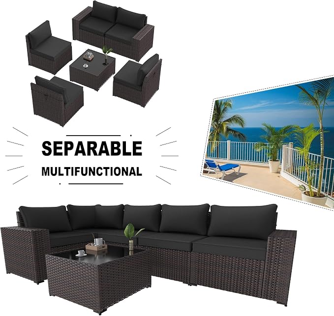 Kullavik 6PCS Outdoor Patio Furniture Set PE Wicker Rattan Sectional Sofa Patio - Image 7