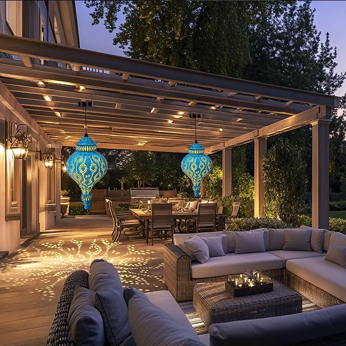 Moroccan Solar Lanterns Outdoor Waterproof Blue Hanging Lanterns Outdoor - Image 7