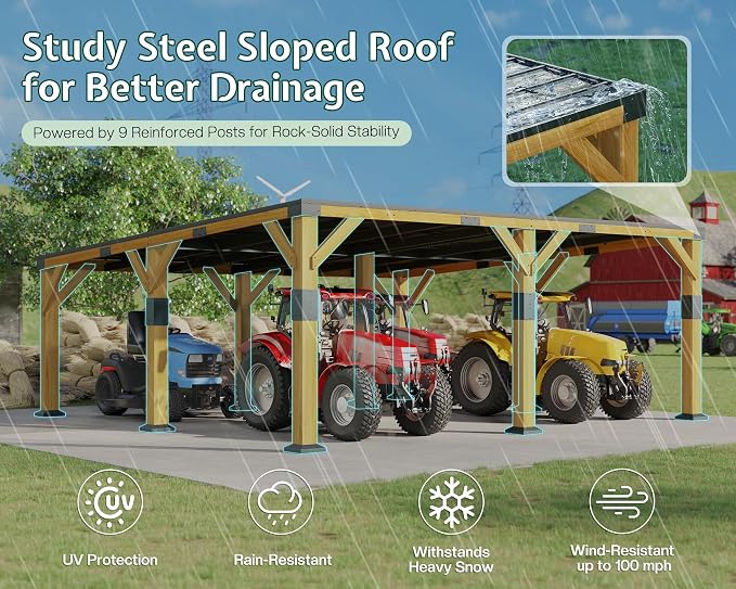 Jocisland 20x20x9.2 FT Cedar Wood Carport - Image 5