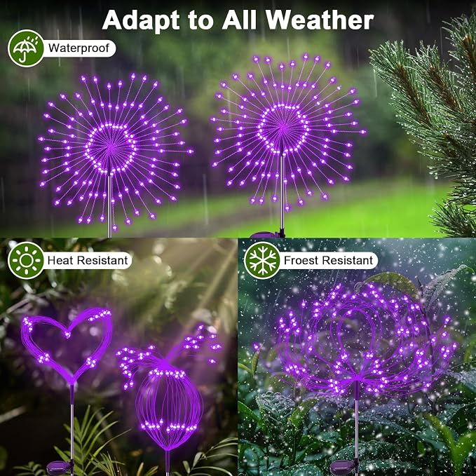 Solar Garden Lights Outdoor, 2 Pack 120 LED Twinkling Firework Lights Decorative - Image 3