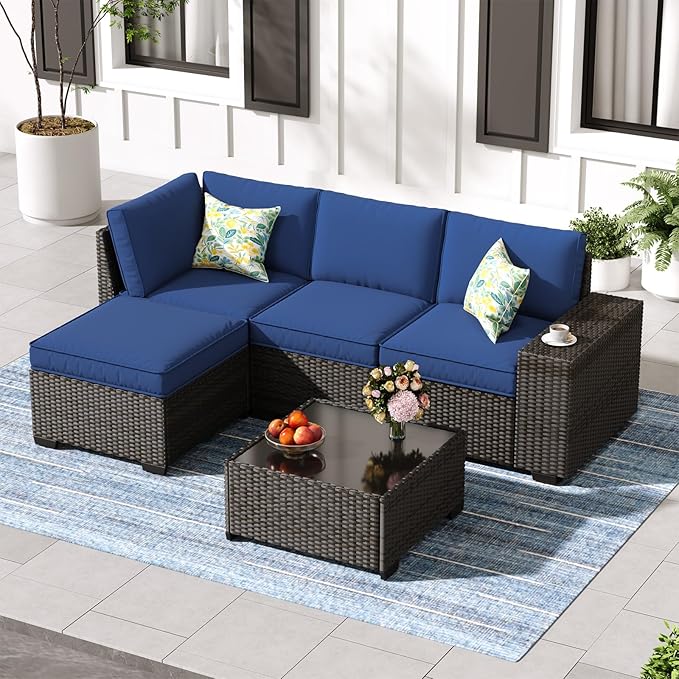 Jing's Villa 5-Piece Patio Furniture Set, All-Weather Outdoor Wicker Sectional by JingsVillaOutdoorFurniture