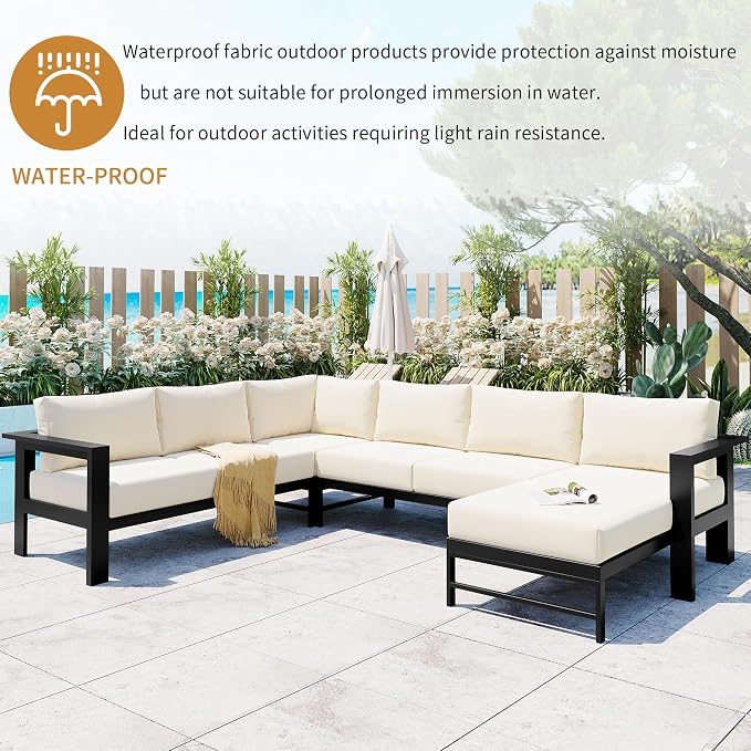 Merax 6-Seat Outdoor Patio Furniture Set, U-Shaped Aluminum Sectional Sofa - Image 5