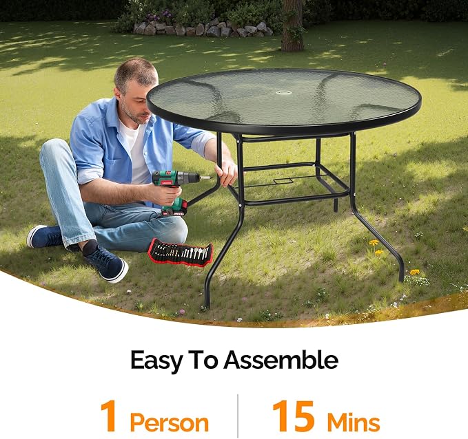 VINGLI Round Patio Table with Umbrella Hole - Image 7