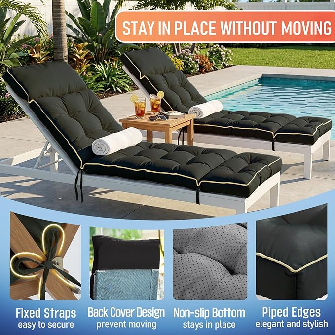 MAGIC ELEPHANT Chaise Lounge Cushion Outdoor, Memory Foam Patio Lounge Chair - Image 4