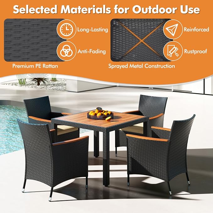 Tangkula 5 Pieces Rattan Outdoor Dining Set - Image 9