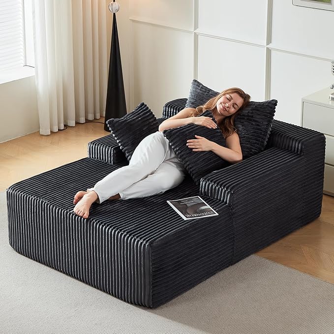 67 Inch Chaise Lounge Chair Indoor, Oversized Upholstered Boneless Sofa Bed by Unknown