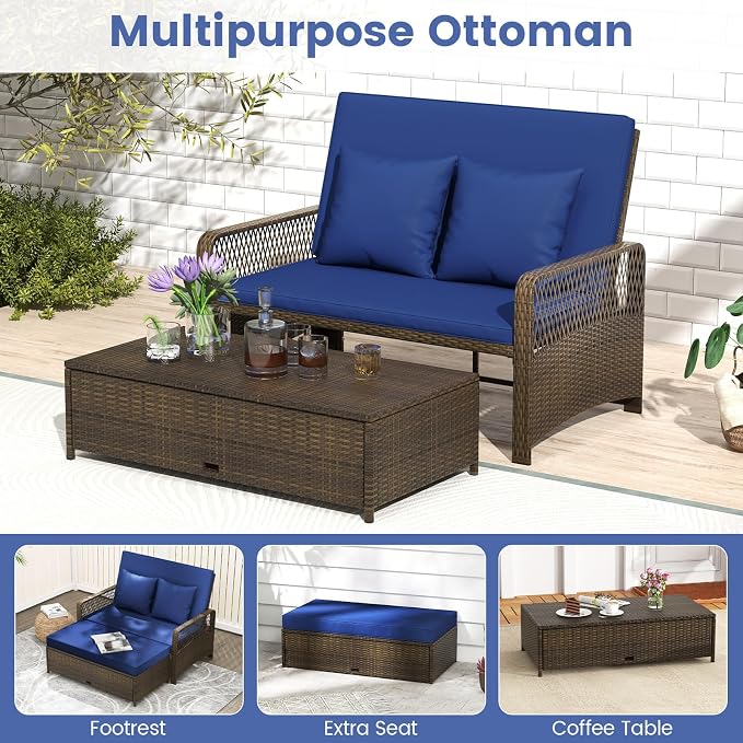 Moccha Outdoor Daybed, Rattan Loveseat Sofa - Image 6