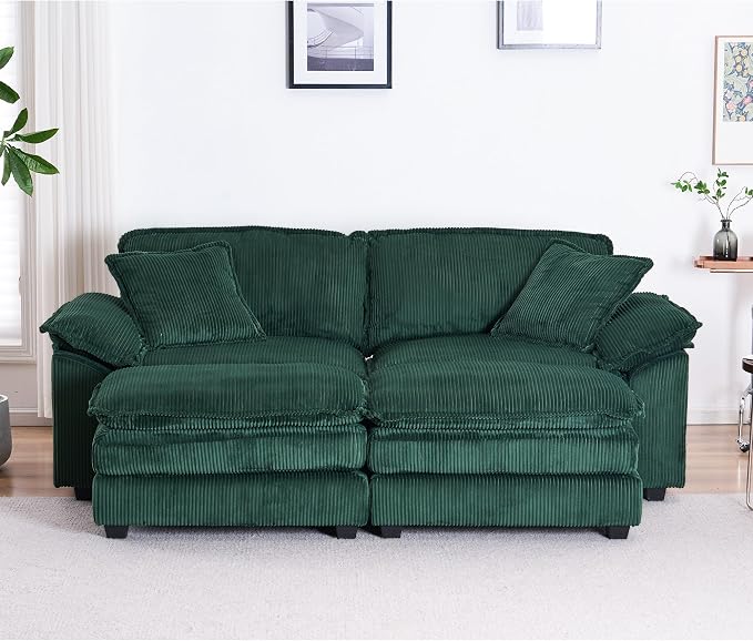 84.6” Corduroy Loveseat with Ottoman, Oversized Double Chaise Lounge Chair - Image 10