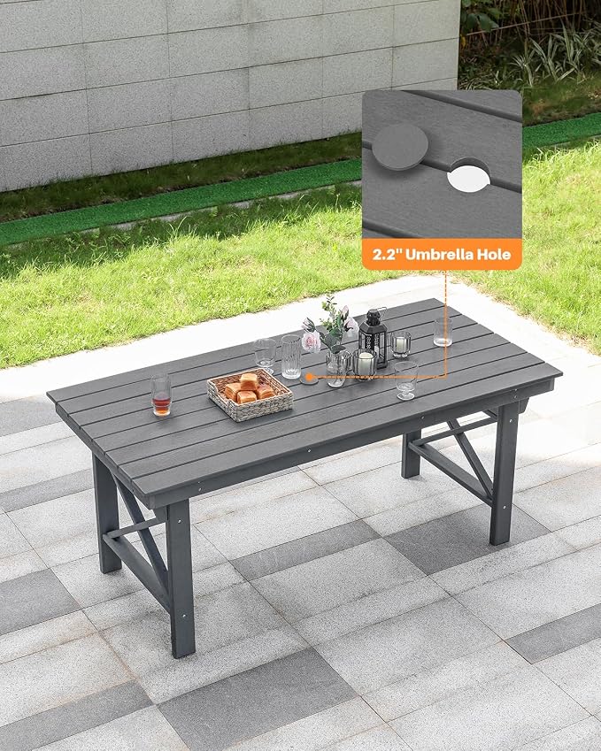 HDPE Outdoor Dining Table, 66.9” Rectangle Patio Dining Table - Image 4