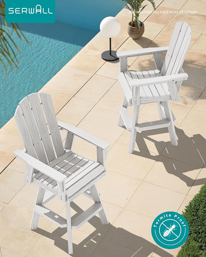 SERWALL Swivel Adirondack Barstools Set of 2, HDPE Outdoor Swivel Bar Chairs - Image 7