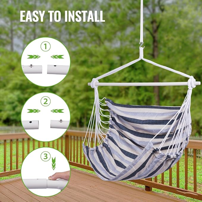 Backyard Expressions Striped Hammock Chair Hanging Rope Swing Chair, Anti Slip - Image 7