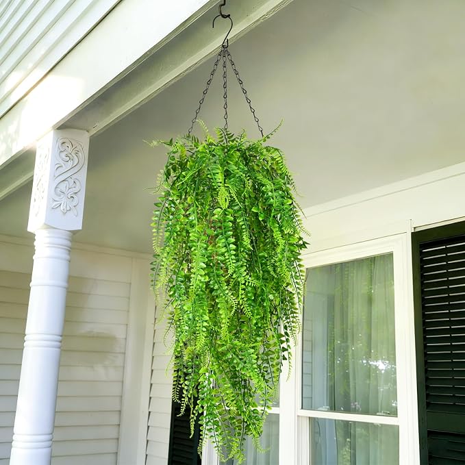 Waipfaru 4Pcs Fake Ferns Fake Hanging Plants Artificial Ferns - Image 7