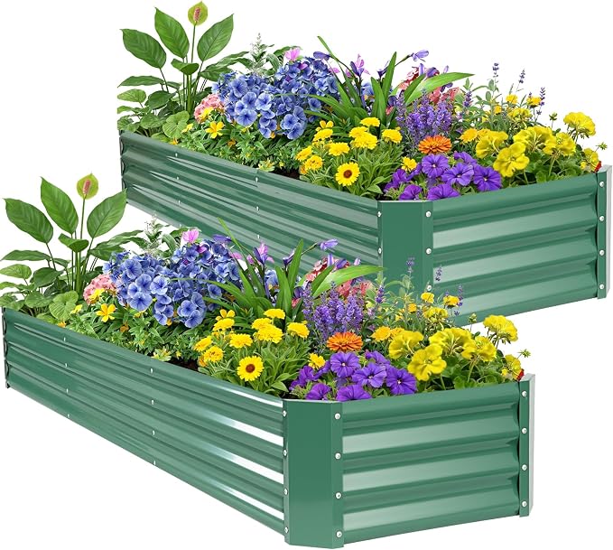 ZORMY 2 Pcs 8x2x1ft Galvanized Raised Garden Bed Outdoor, Metal Planter Boxes by ZORMY