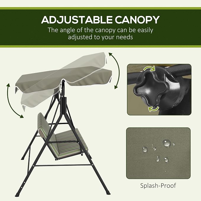 Outsunny 3-Seat Outdoor Patio Swing Chair - Image 3
