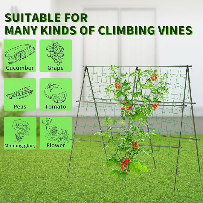 Lalahoni Cucumber Trellis, 4ft x 4ft Metal A-Frame Garden Trellis Climbing - Image 3