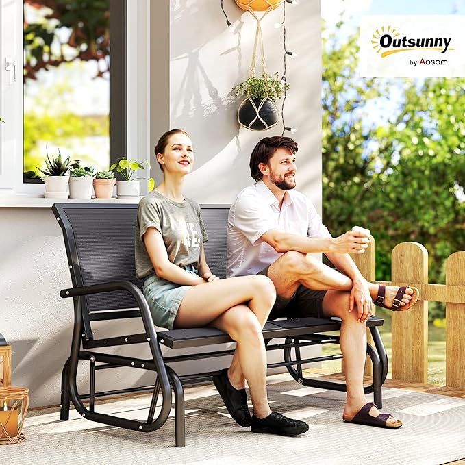 Outsunny 2-Person Outdoor Glider Bench, Patio Double Swing Rocking Chair - Image 2