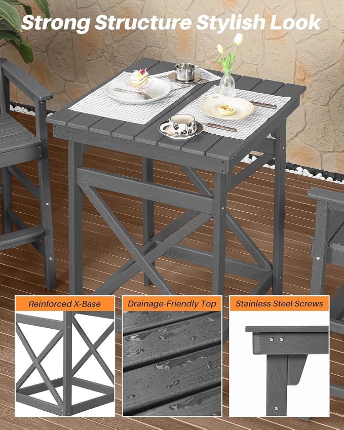 3-Piece Adirondack Chairs and Table Set, HDPE Patio Bar Sets, All Weather - Image 7