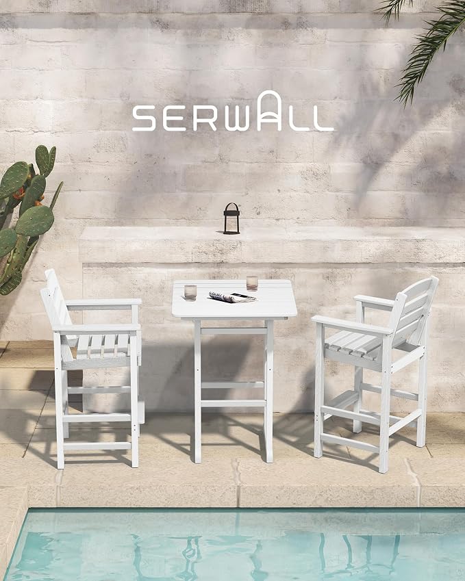 SERWALL Tall Adirondack Bar Chairs and Table 3 Pieces Set, Adirondack Bar - Image 3