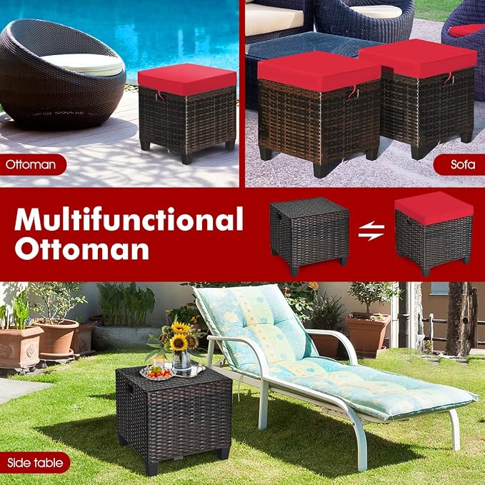 LDAILY Moccha 2 Pieces Patio Outdoor Ottoman, All Weather Rattan Patio Ottoman - Image 5