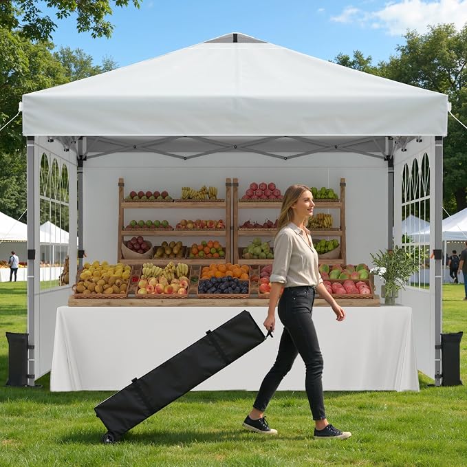 Pop Up Canopy Tent with Sidewalls, 10x10ft 10 Person Party Tent One Push Setup by Raynesys