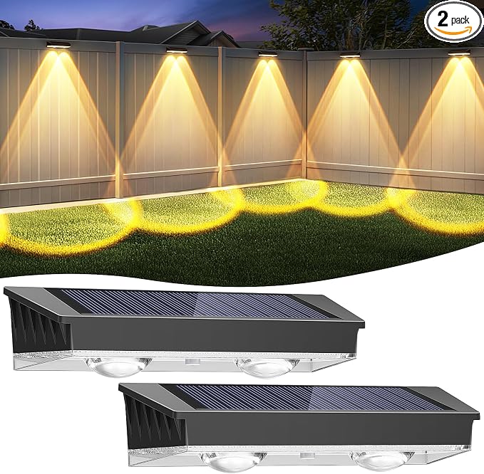 Solar Fence Lights Outdoor, 2 Pack Warm/Neutual/Cool White Fence Solar Lights by Etetale