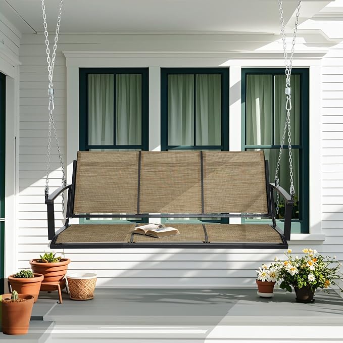 Textilene 3 Seat Hanging Swing, 5.2FT Patio Bench Swing, 660lbs Heavy Duty - Image 2