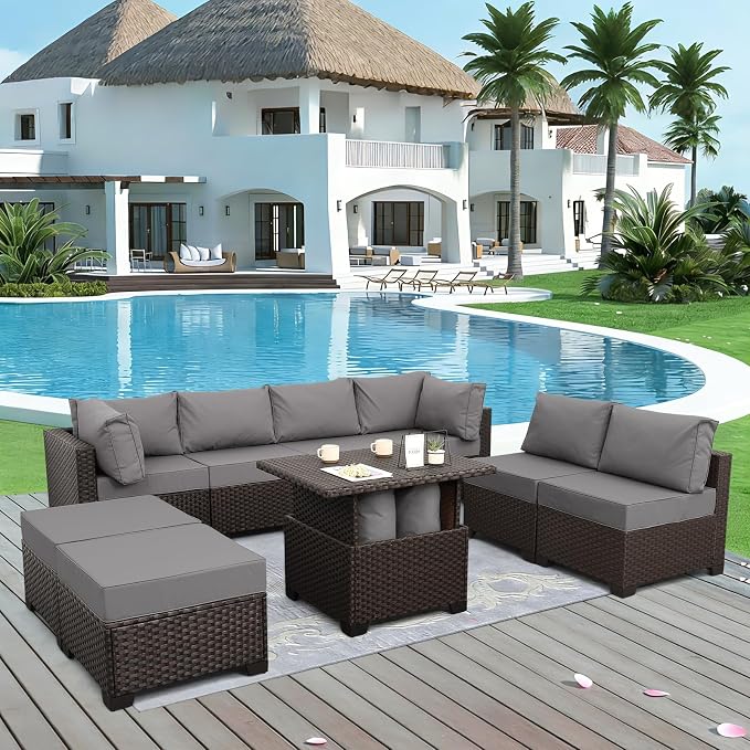 9 Pieces Wicker Patio Furniture Set Outdoor PE Rattan Sectional Conversation by Lvidenoutdoor