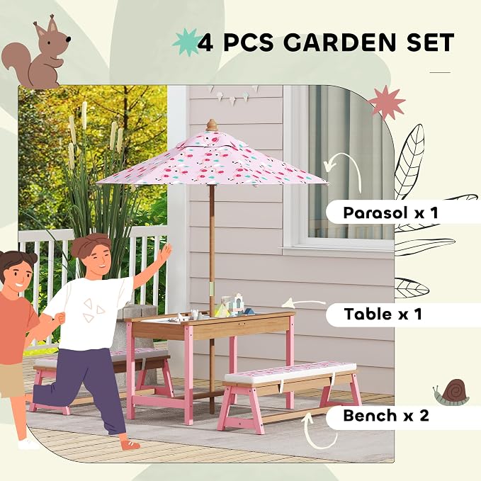 Qaba Kids Picnic Table, Wooden Table and Bench Set - Image 3