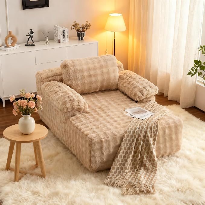 VINGLI 67.7" Oversized Chaise Lounge Chair Reading Chairs Comfy Bubble Fleece by VINGLI