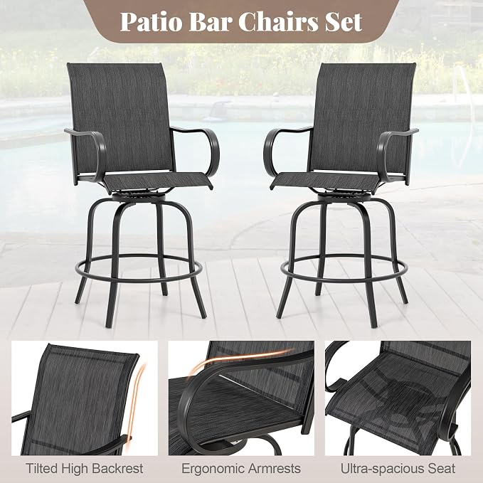 Giantex Set of 2 Swivel Outdoor Bar Stools, All-Weather Bar Height Patio Chairs - Image 6