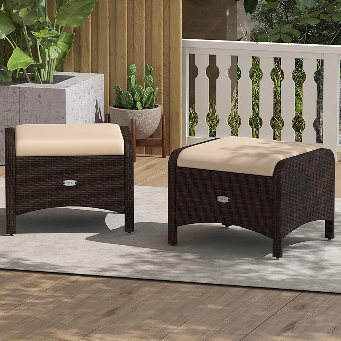 RELAX4LIFE Wicker Outdoor Ottomans - Image 2
