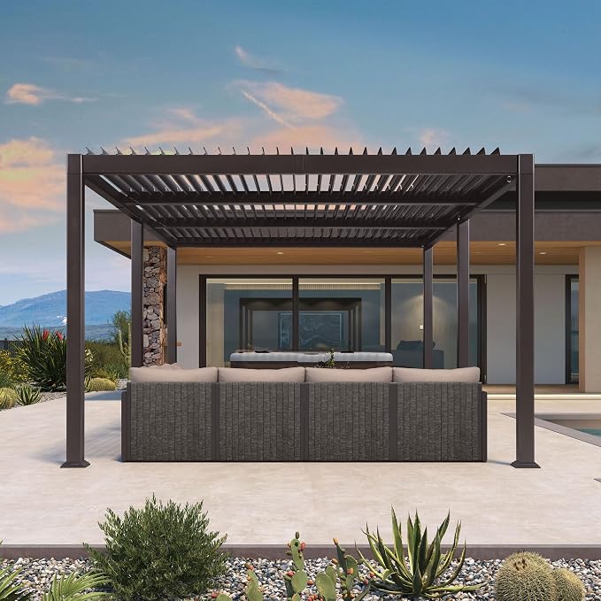 PURPLE LEAF 11' x 18' Louvered Pergola Outdoor Adjustable Louvre Shade Modern - Image 2
