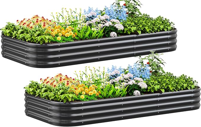Quictent Galvanized Raised Garden Bed Kit, Strengthened by Crossbar, Dark Gray by QUICTENT
