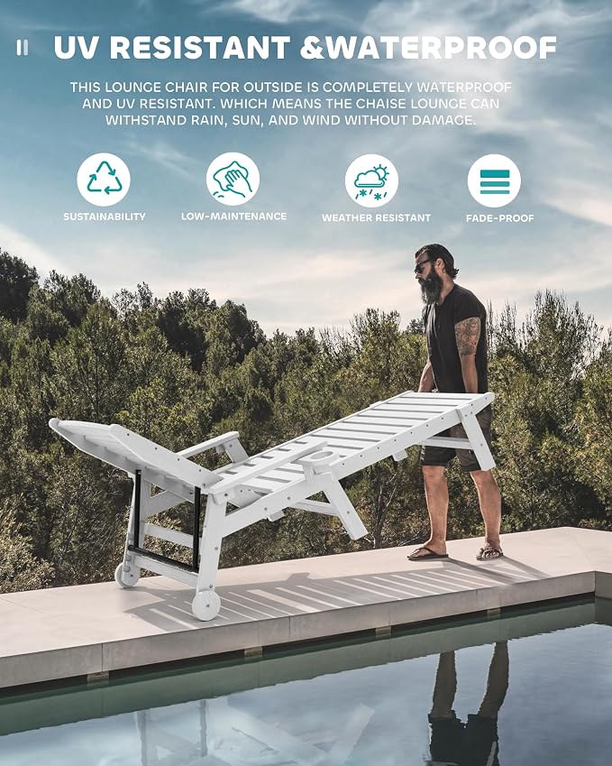 SERWALL Patio Chaise Lounge Chair Set of 2, Poly Lounge Chair - Image 5