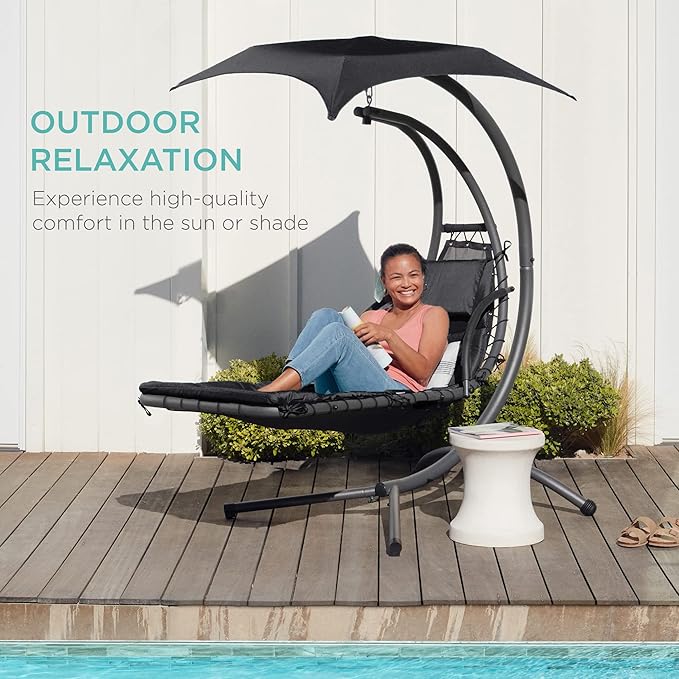 Best Choice Products Outdoor Hanging Curved Steel Chaise Lounge Chair Swing - Image 8
