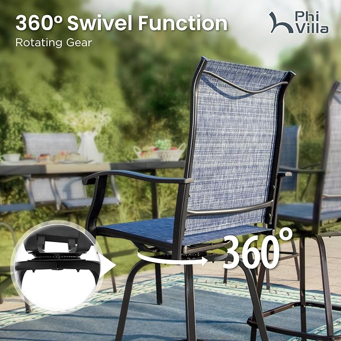 PHI VILLA 3 Piece Outdoor Bar Set, High Top Patio Bistro Table and Bar Chairs - Image 2