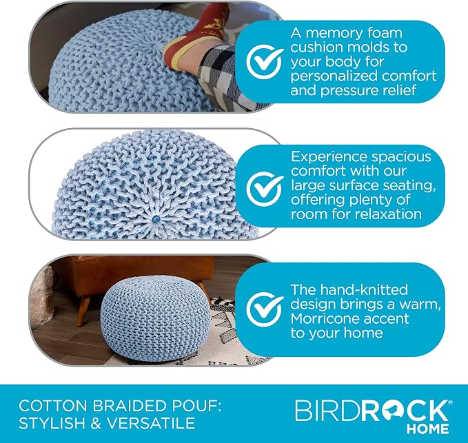 BIRDROCK HOME Round Pouf Ottoman | Cotton Braided Foot Stool - Image 5