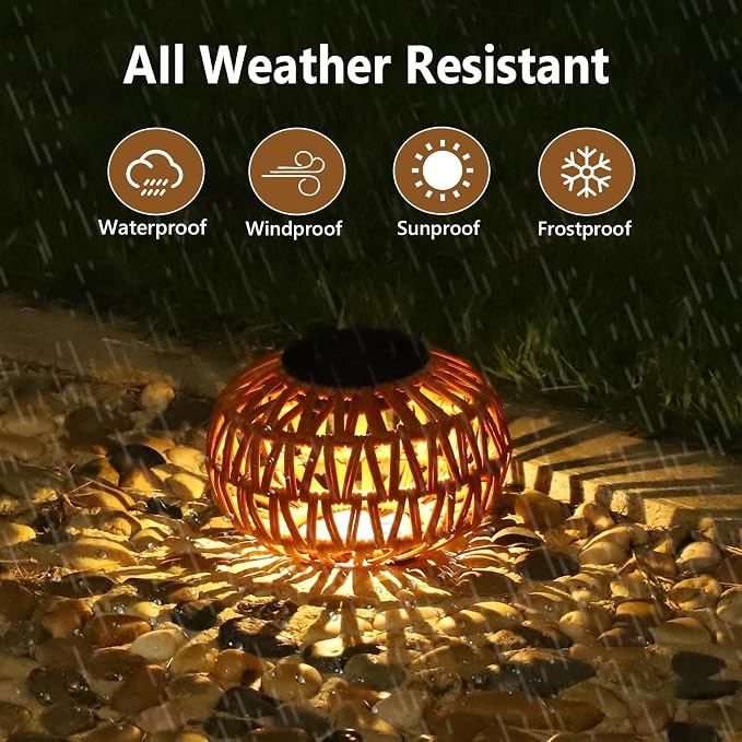 2 Pack Solar Lanterns Outdoor Waterproof, Outdoor Table Lamp Decor, Rattan - Image 4