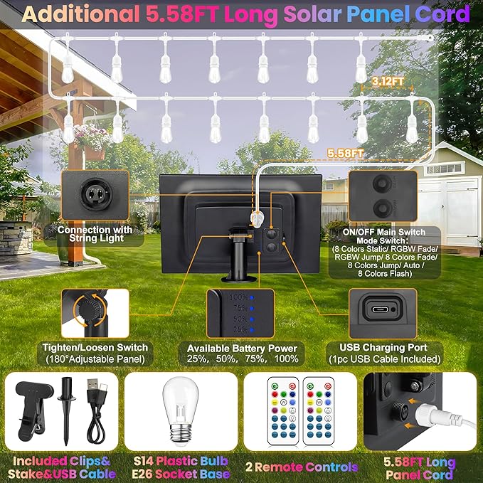 50FT RGB Solar Outdoor String Lights - Image 2