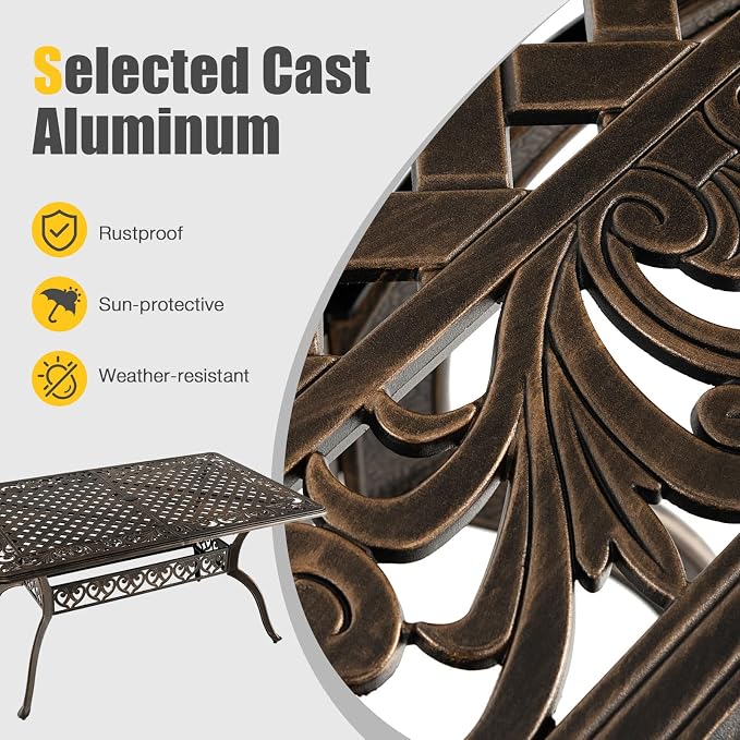 Tangkula 59 Inches Outdoor Dining Table, All-Weather Cast Aluminum Table - Image 8