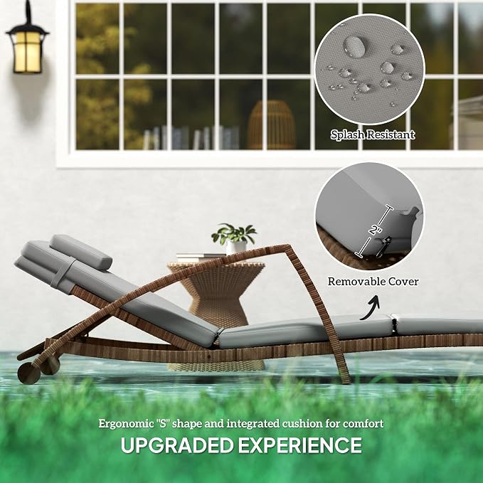 Outsunny Wicker Chaise Lounge Chair Outdoor Set of 2, 5-Position Adjustable - Image 6