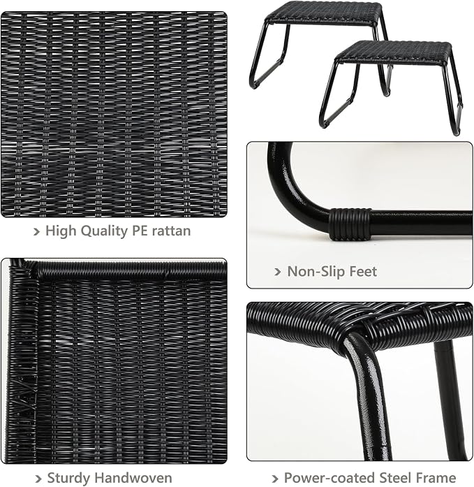 Wicker Ottomans Outdoor Footstool, Patio Rattan Garden Furniture All Weather - Image 5