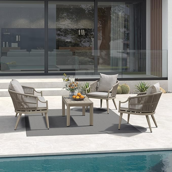 PURPLE LEAF 4-Pieces Wicker Patio Conversation Set Outdoor Rattan Sofa Patio - Image 2