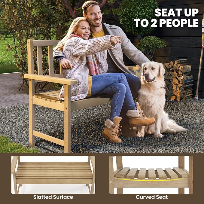 Tangkula Outdoor Teak Wood Garden Bench, 2-Person Patio Bench - Image 7