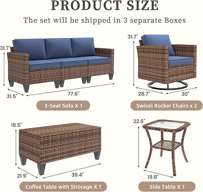 UDPATIO Patio Furniture Set, 5 Pieces Outdoor Conversation Sets - Image 3