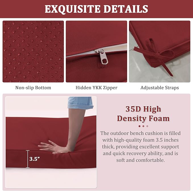 Premium Outdoor Bench Cushions for Patio Furniture 3.5inches Memory Foam Bench - Image 5