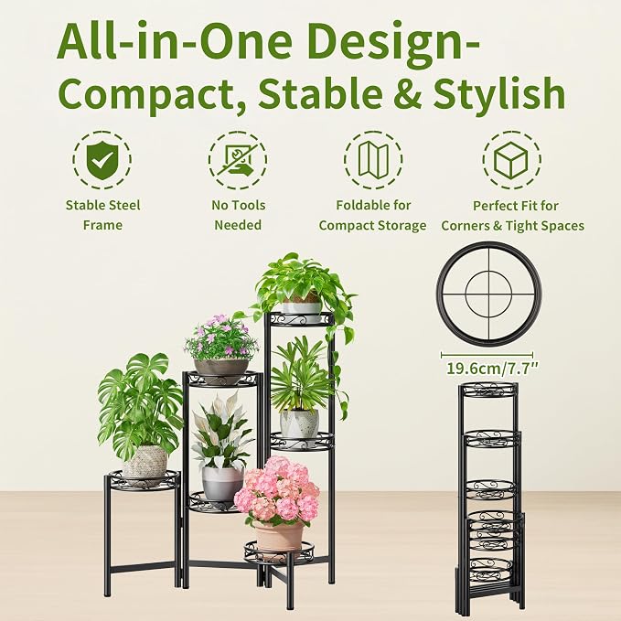 Plant Stand Indoor Outdoor, 6 Tier Metal Flower Shelf - Image 5