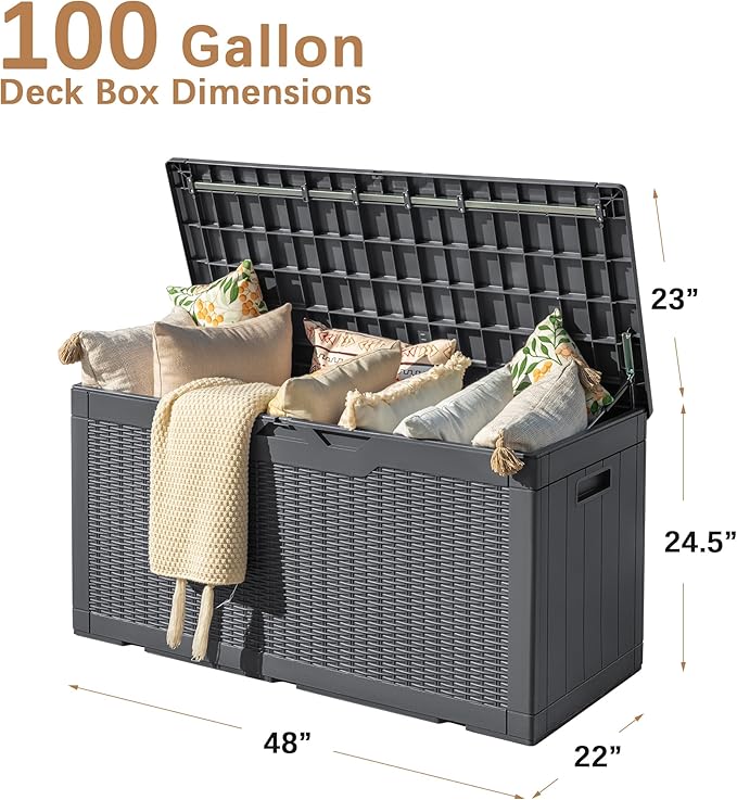 Devoko 97 Gallon Deck Box, Waterproof Resin Outdoor Storage Box - Image 4